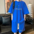 thumbnail image 3 of Conjunto de moda coreana para hombre, con estampado de gofres, camiseta de manga corta y pantalones cortos, conjunto deportivo de 2 piezas, chándal de moda de verano, 3 of 5