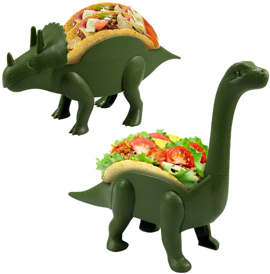 Dino Taco Shell Holders for Kids Dinosaur Taco Holder Green BPA-free & Dishwasher Safe Easy to Fill and Serve Fun Stand Up Plate to Hold 2 Tacos 