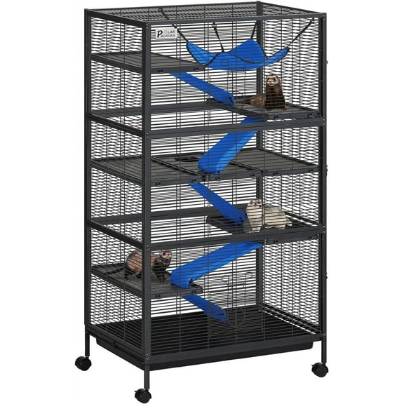 Betisef 59" H 6 Tier Steel Plastic Deluxe Small Animal Pet Cage Kit with Removable Tray and Ladder with Flannel