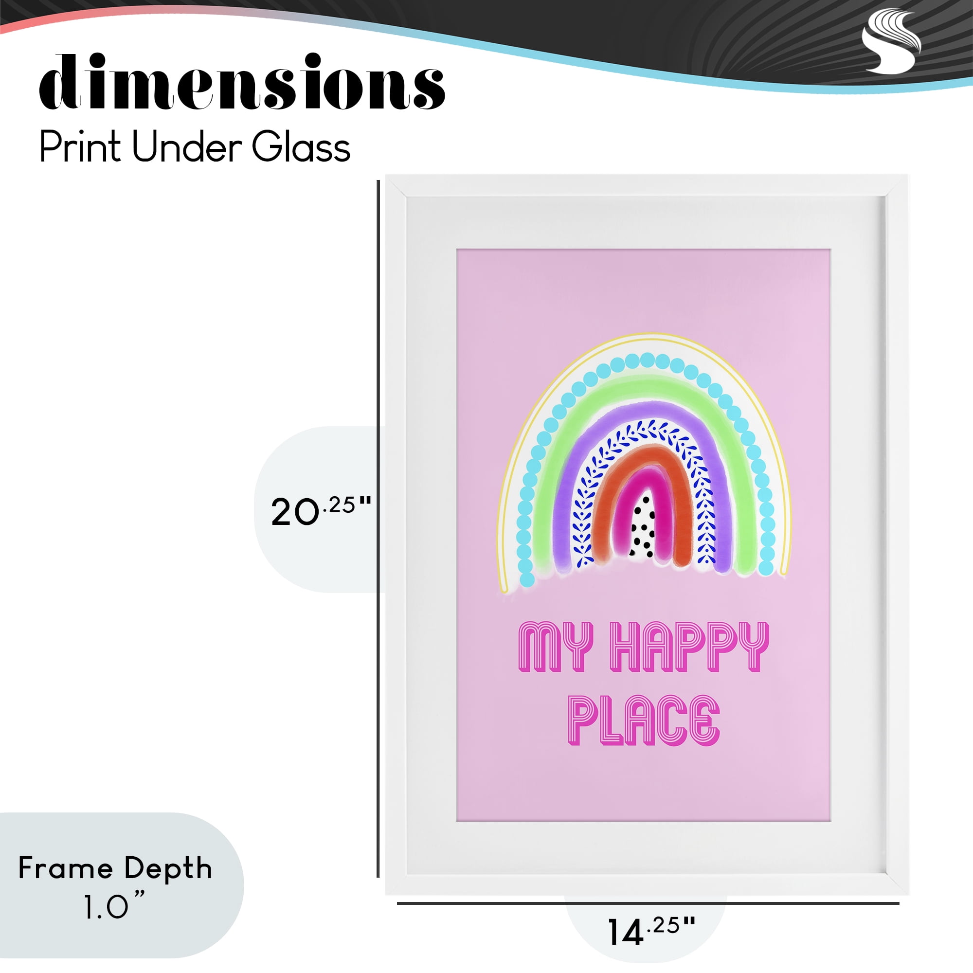 Stupell Industries Happy Place Dotted Rainbow White Framed Print Under Glass, design by Pooja Dave