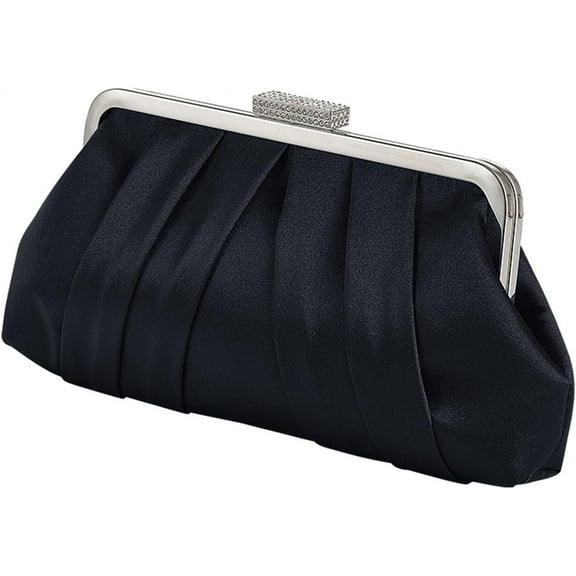 Women Elegant Evening Clutch Bag Small Formal Handbag Pleated Satin Shoulder Bag Simple Classic Purse