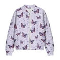 thumbnail image 4 of COEQINE Womens Cropped Bomber Jacket Zip Up Long Sleeve Motorcycle Jackets Stand Collar Cropped Bomber Coat Slouchy Shackets Sweatshirts Winter Coats, 4X-Large, Purple Butterfly Floral, 4 of 7