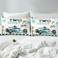 thumbnail image 3 of Two Fast Birthday Decorations Bedding Set For Boys Blue Race Car Fitted Sheet Checkered Flags Racing Wheel Bed Sheets Racing Cool Speed Birthday Gifts Sheets With 2 Pillowcases, Full（No Top Sheet）, 3 of 5