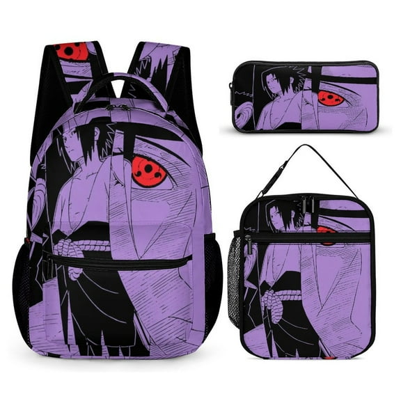 Anime Backpack Cool 17 Inch 3 Piece Set with Insulated Lunch Bag and Pencil Case, Bookbag Laptop Backpack Cartoon Durable Lightweight Casual Backpack