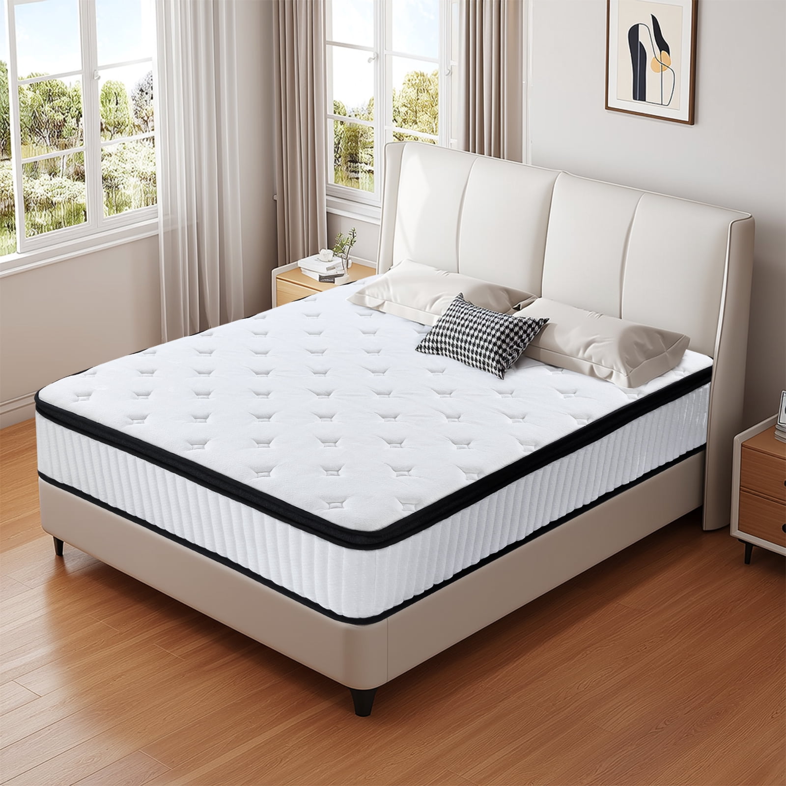 BMMB 12 in Hybrid Innerspring Memory Foam Mattress Queen Size for Pressure Relief Supportive Bottom, Soft Fabric Surface CertiPUR-US