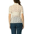 thumbnail image 3 of INSPIRE CHIC Puff Sleeve Floral Lace Shirt Beige XS, 3 of 5