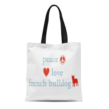 Dog Breed Tote - ASHLEIGH Canvas Tote Bag Bulldog Peace Love French Canine Dog Breed Pet Puppies Reusable Handbag Shoulder Grocery Shopping Bags