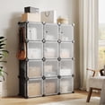 thumbnail image 2 of 12-Cube Modular Shoe Storage Cabinet with Doors – Stackable, Expandable Organizer – Durable Plastic/Metal, Space-Saving, Dustproof Entryway Shoe Rack – Black, 2 of 8
