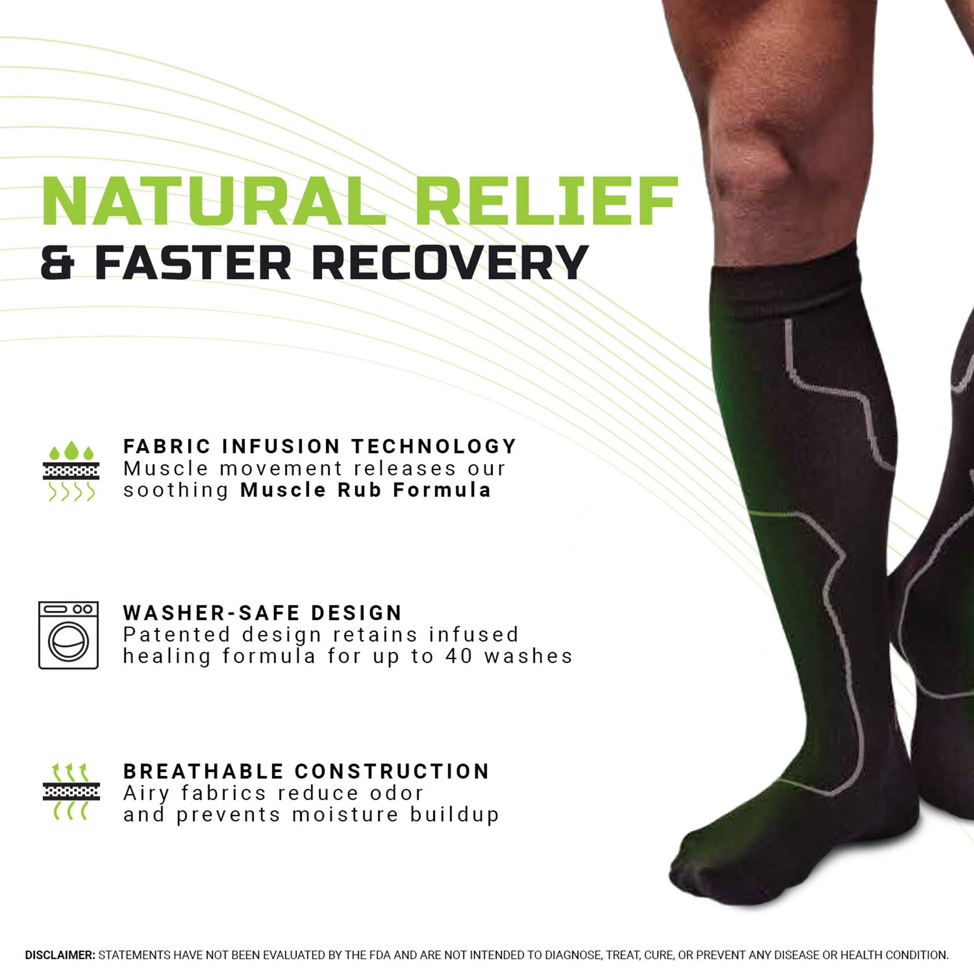 Green Drop Compression Socks - Herb-Infused, Natural Pain Relief - Knee High, Unisex, L/XL, 1 Ct