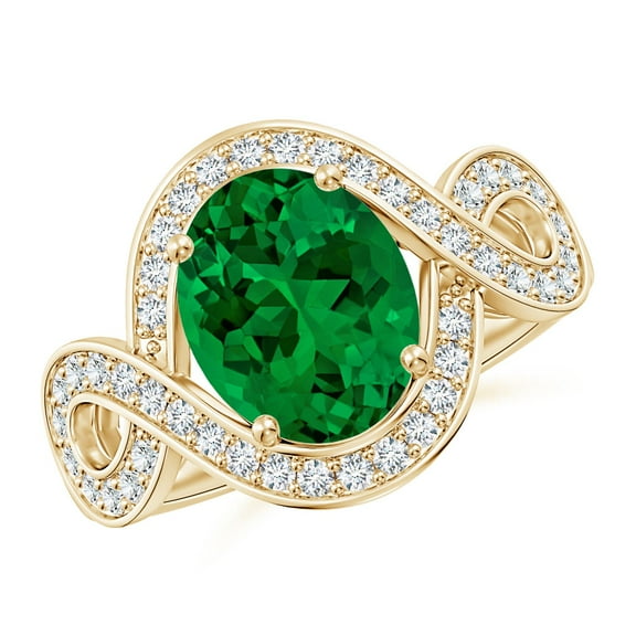ANGARA Oval Lab Grown 2.25 Ct Emerald Infinity Engagement Ring with Accents in 14K Yellow Gold for Women (Size-10x8mm) | May Birthstone, Anniversary, Jewelry Gift for Women | Lab Grown Emerald Ring