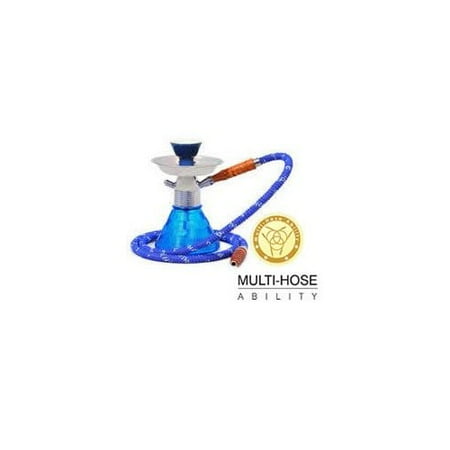 MYA SARAY PETITE 8” COMPLETE HOOKAH SET: Portable Modern Hookahs with multi hose capability from a Single Hose shisha pipe to 2 Hose narguile pipes (Blue