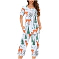 thumbnail image 2 of POROPL Women's Pajama Sets,Cute Print Pjs Short Sleeve Tops and Capri Pants Sleepwear Loungewear Size S-3X, 2 of 6