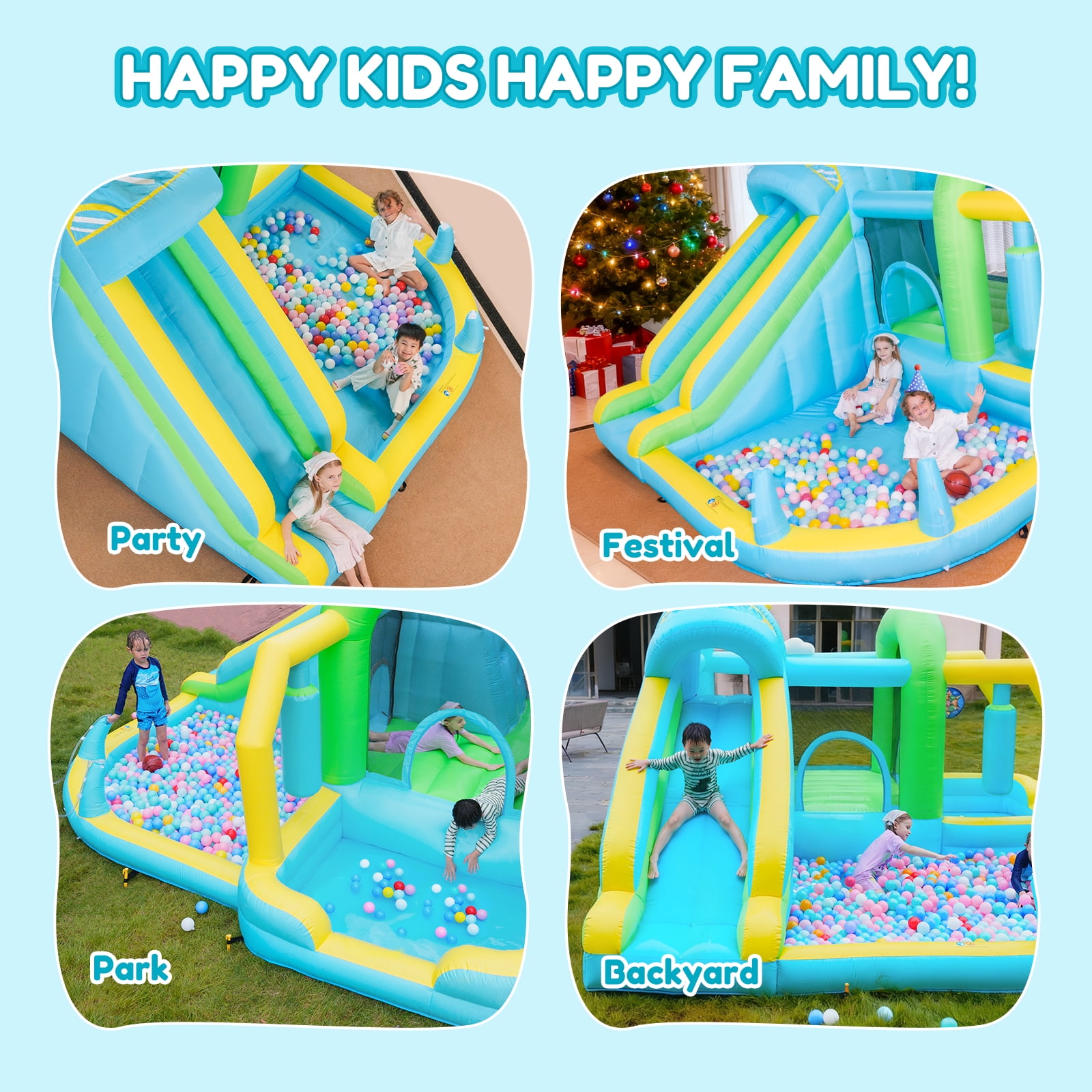 Inflatable Bounce House Water Slide,12 in 1 Play Areas for Kids with Airplane Bouncy,Climbing Wall,Deep Pool,Water Cannon,Ball Dart for Outdoor Indoor