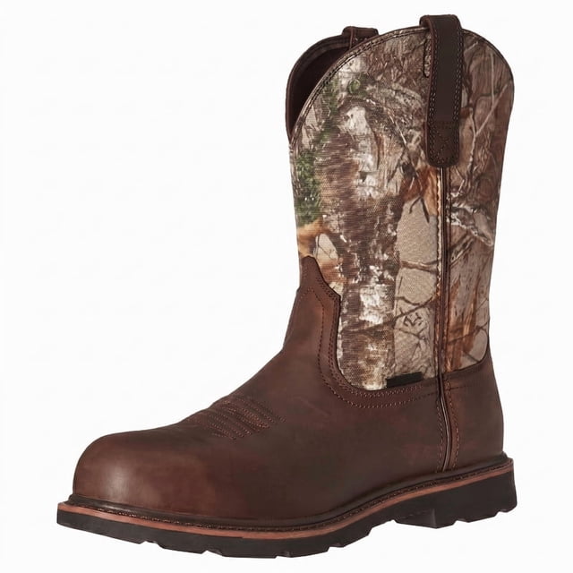 Men's Pull-On Round Toe Western Cowboy Work Boots, Mid-Calf Embroidered Outdoor Casual Boots