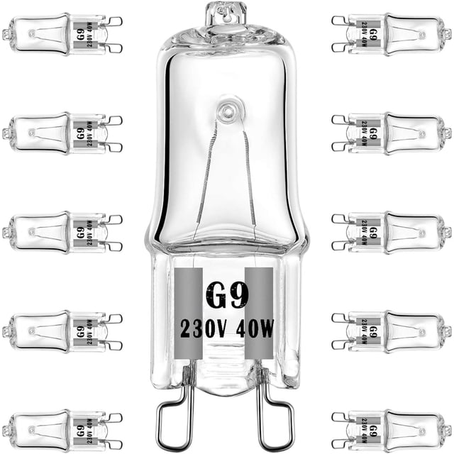 Paquete de 10 bombillas halógenas G9 de 40 W, 230 V, casquillo de 2 clavijas, regulables, blanco cálido