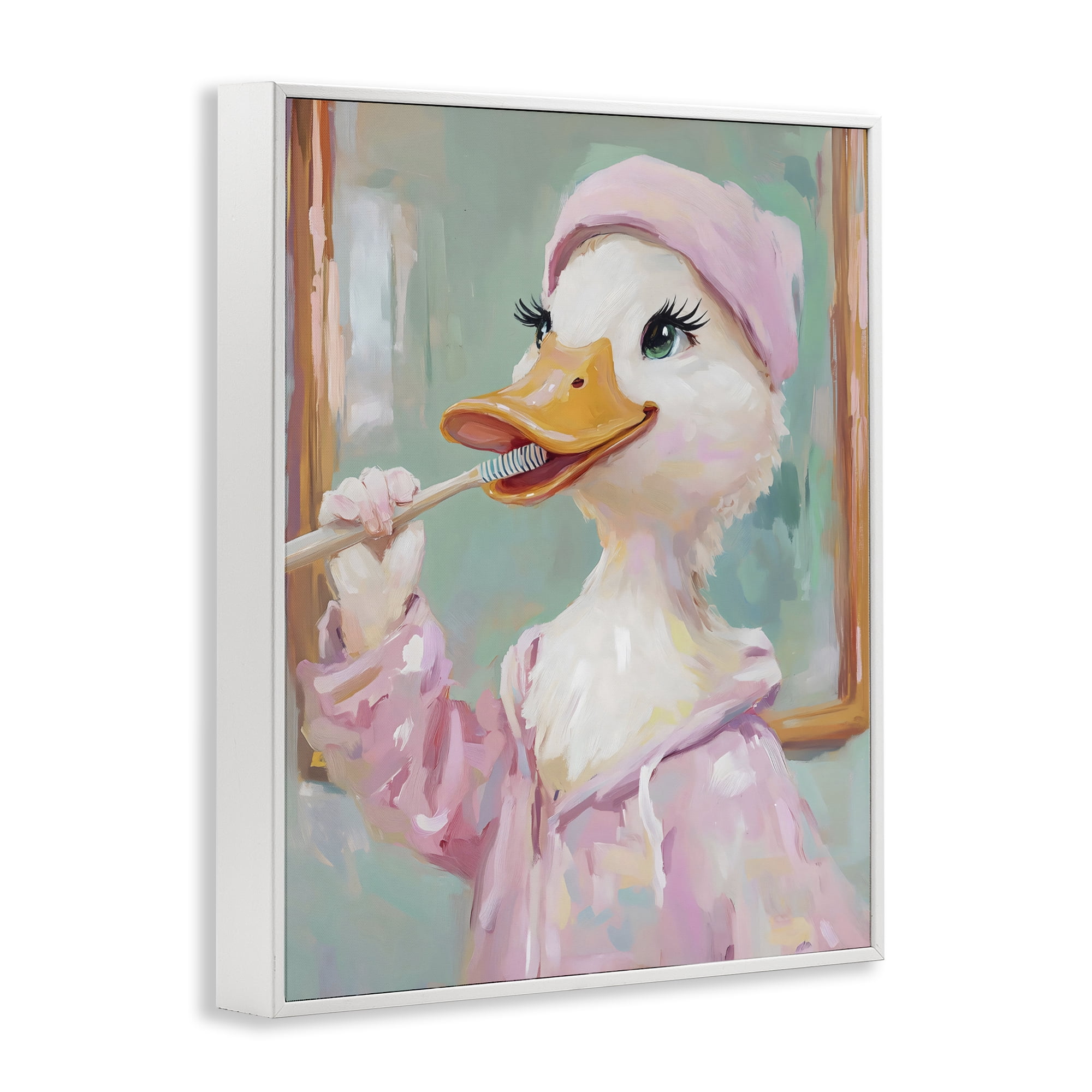 Stupell Industries Duck Brushing Teeth White Framed Giclee Art, design by The Prints Vibe
