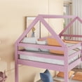 thumbnail image 4 of Hassch House Shaped Floor Bunk Bed, Twin over Twin Size Rubber Wood Bed Frame with Roof, Ladder and Safety Guardrails, No Box Spring Needed, Pink, 4 of 8