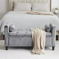thumbnail image 2 of Storage Ottoman Bench, 44.5-Inch Queen Velvet Button Upholstered Bedside Entryway Bench with Armrests and Nailhead Trim, Flip Top Foot Rest Long Stool for Sofa Couch End of Bed Living Room, Gray, 2 of 7