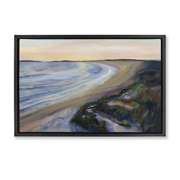 Stupell Industries Morning Stroll Shore Black Framed Floater Canvas Wall Art design by Jeanette Vertentes, 17 x 25
