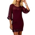 thumbnail image 3 of Laqbezok Women's Mesh Patchwork Sequin Dress, Sexy Round Neck 3/4 Sleeve Bodycon Mini Gown, Sheer Sequin Hem Party Outfit for Cocktail Wedding, 3 of 5