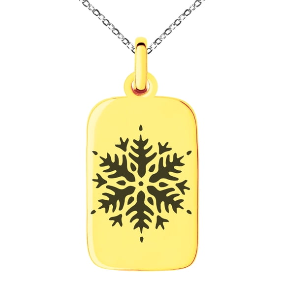 Rose Gold Stainless Steel Artisan Snowflake Engraved Small Rectangle Dog Tag Charm Pendant Necklace
