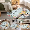 thumbnail image 5 of Round Area Rug 4 Ft, Easter Washable Non-Slip Circle Carpet for Living Room/Bedroom, Spring Farmhouse Bunny Flower Teal Wood Grain Low-Profile Crawling Mats Collection Rugs for Indoor, 5 of 8