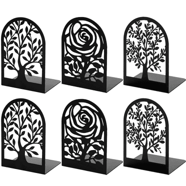 Book Ends, 3 Pairs Bookends, Heavy Duty Bookends for Shelves, Metal Book Ends for Heavy Books, Decorative Book Shelf Holder for Office Bookends, Books Supports