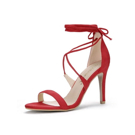 

Unique Bargains Women Open Toe Stiletto High Heel Lace-Up Sandals