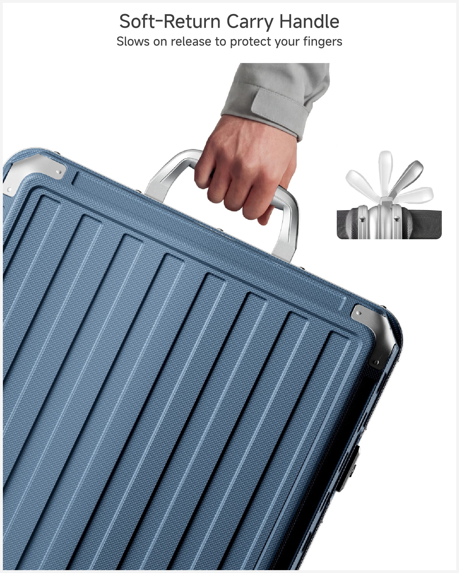 28" Large Checked Zipperless Aluminum Polycarbonate Luggage, Blue, ZX-Core
