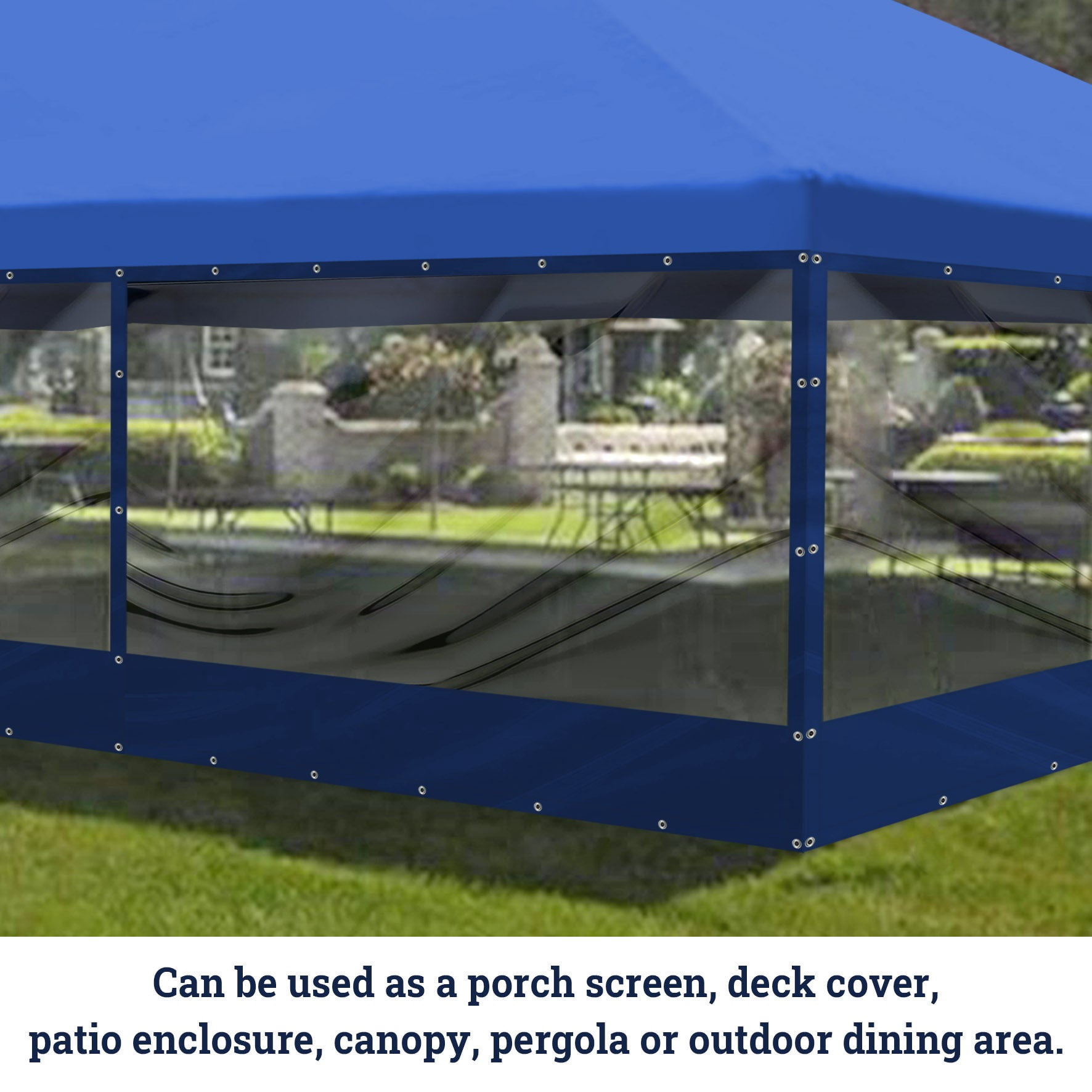 SUNNYOUTDOOR 8x20 ft PVC Vinyl Tarp Clear Sidewall for Straight Canopy Tent Transparent Sunwall with Bottom Fabric 16 Mil (Blue)