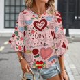 thumbnail image 3 of Valentine’S Day Heart Love Women's V-Neck Blouse With 3/4 Ruffled Bell Sleeves Casual Top Ladies Blouses, 3 of 7