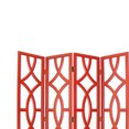 thumbnail image 2 of Wooden 4 Panel Room Divider with Open Geometric Design, Red, 2 of 5