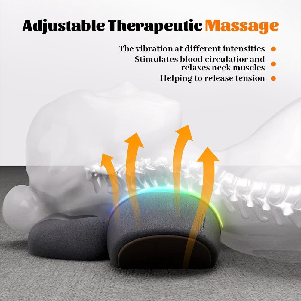 3-in-1 Neck Massager Pillow, 2026 New Neck Massager with Heating, Traction & Vibration Function, Deep Tissue Massage, Hump Corrector, Memory Foam Pillows for Sleep Aid and Relaxation