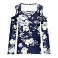 thumbnail image 4 of Cavosen Casual Tops for Women Long Sleeve Off Shoulder Sleeve Pullover T-Shirts V Neck Floral Print Soft Blouse Criss Cross Vacation Tops Fashion Loose Shirts Going out Tees Blue S, 4 of 5