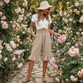thumbnail image 7 of KDDYLITQ Linen Shorts for Women Elastic Waist Wide Leg Smocked Capris Shorts Beach Summer Ruffle Boho Shorts with Pockets Khaki XL, 7 of 7