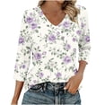 thumbnail image 2 of Ounisa T-Shirts à Manches 3/4 pour Femmes Col en V Manches Raglan Chandail Imprimé Décontracté Tendance Printemps Été Mode Hauts P-2TG, 2 of 6