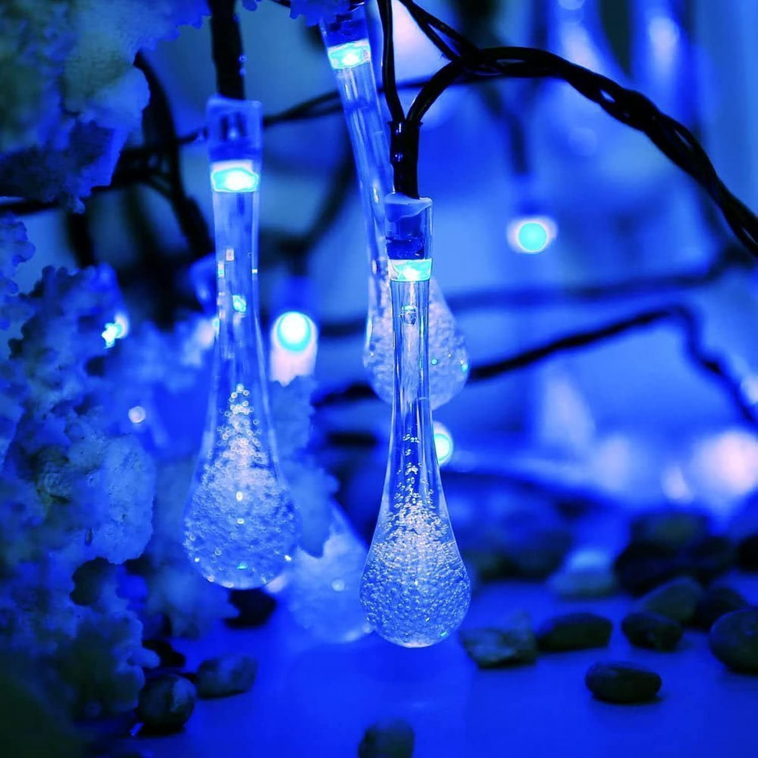 Solar String Lights Outdoor 20ft 30LEDs Water Drop Fairy Garden Lights Waterproof 8 Modes Raindrop Festival Decorative Lighting for Terrace Patio Gazebo Christmas Party Wedding
