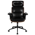 thumbnail image 4 of Black LeatherSoft High Back Walnut Wood Executive Swivel Ergonomic Office Chair, 4 of 4