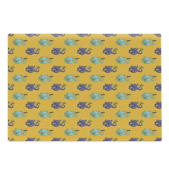 Sea Monster Cutting Board, Cartoon Style of Octopus Looking at Mini Ships, Decorative Tempered Glass Cutting and Serving Board, in 3 Sizes, by Ambesonne