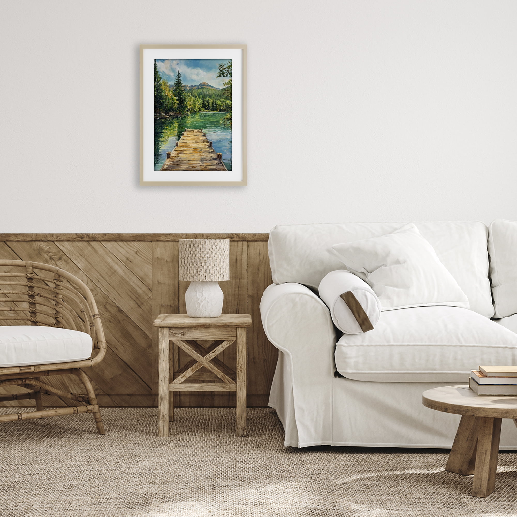 Stupell Industries Sunlit River Dock Birch Framed Print Under Glass, design by Petal Prints Design