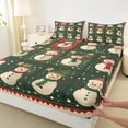 thumbnail image 3 of Manfei Christmas Snowman Twin Sheet Sets,Merry Xmas Twin Fitted Sheet,Green White Red Flat Sheet For Kids,Microfiber Bedroom Decor,3-Piece, 3 of 7