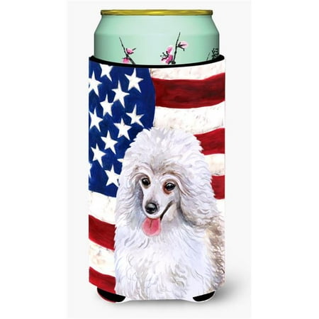 

Medium White Poodle Patriotic Tall Boy Beverage Insulator Hugger