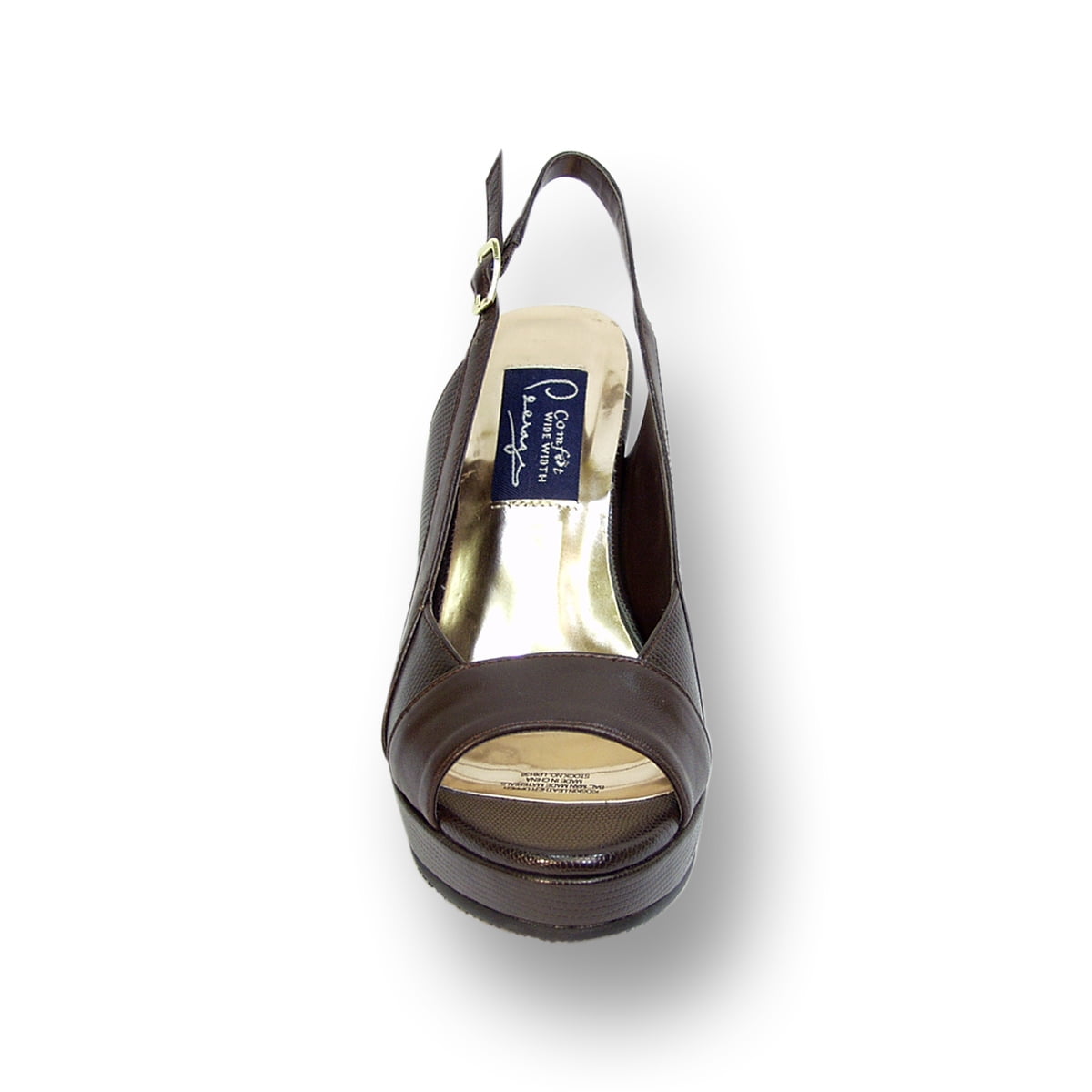 PEERAGE Linda Women Wide Width Leather Slingback Pump BROWN 12