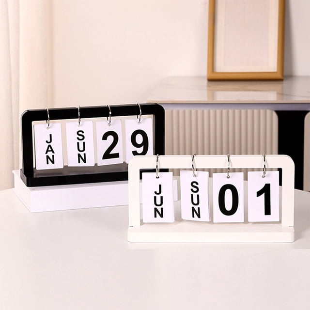 Calendario de madera flip - Pantalla de día de mesa y fecha para oficina, casa y dormitorio - Decoración de bloques de madera en blanco o negro de 9,5"