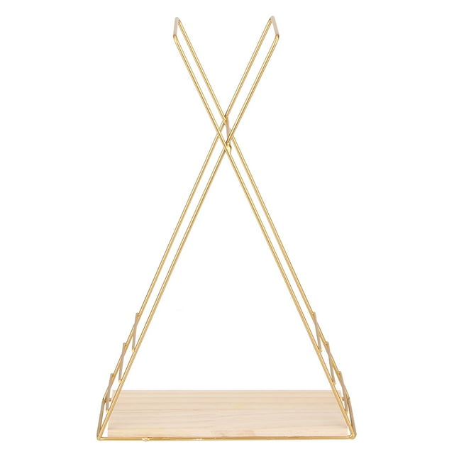 Wood Board Iron Frame Home Wall Storage Rack Hanging Shelf Decoration OrnamentGold