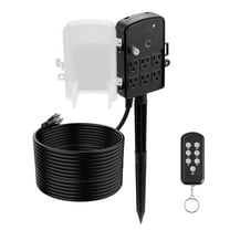 KFFKFF Outdoor Power Stake with 50FT Extension Cord, Weather-Resistant Power Strip with Cover, Remote-Controlled Light Timer, 6 Outlets, 1875W/15A, Ideal for Holiday Decorations and Garden Use