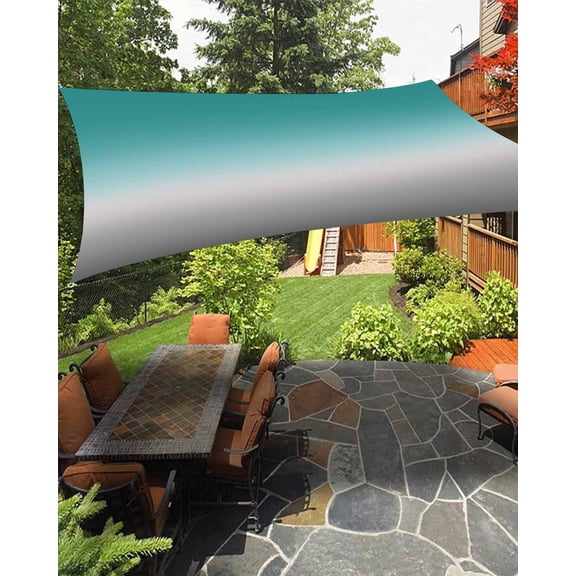 Sun Shade Sail 6.5x10Ft Cyan Turquoise Gray Gradient Uv Block Sunshade Canopy Outdoor Shade Cover Rectangle Shade Cloth For Patio Garden Yard Deck Pergola