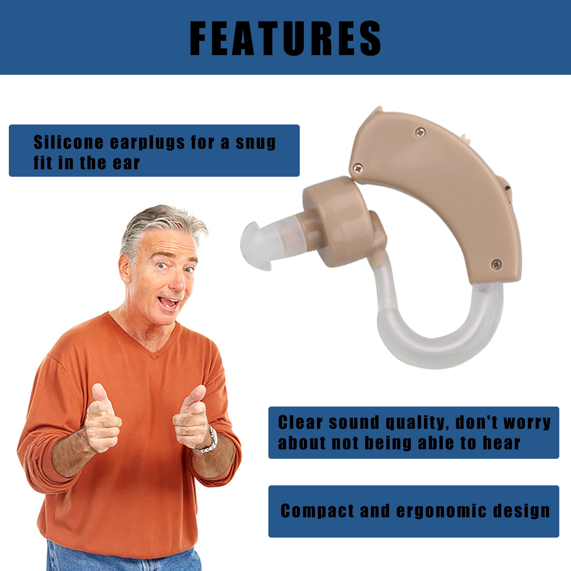 Adofi Mini Personal Sound Amplifier with Noise Cancelling, Behind-the-Ear, 1 Pack