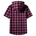 thumbnail image 4 of AJTQTH Fashion Boys Plaid Button Down Flannel Hoodie Shirts Lightweight Casual Summer Short Sleeve Hooded Outwear Jacket with Pockets Hot Pink 14-15 Years, 4 of 5