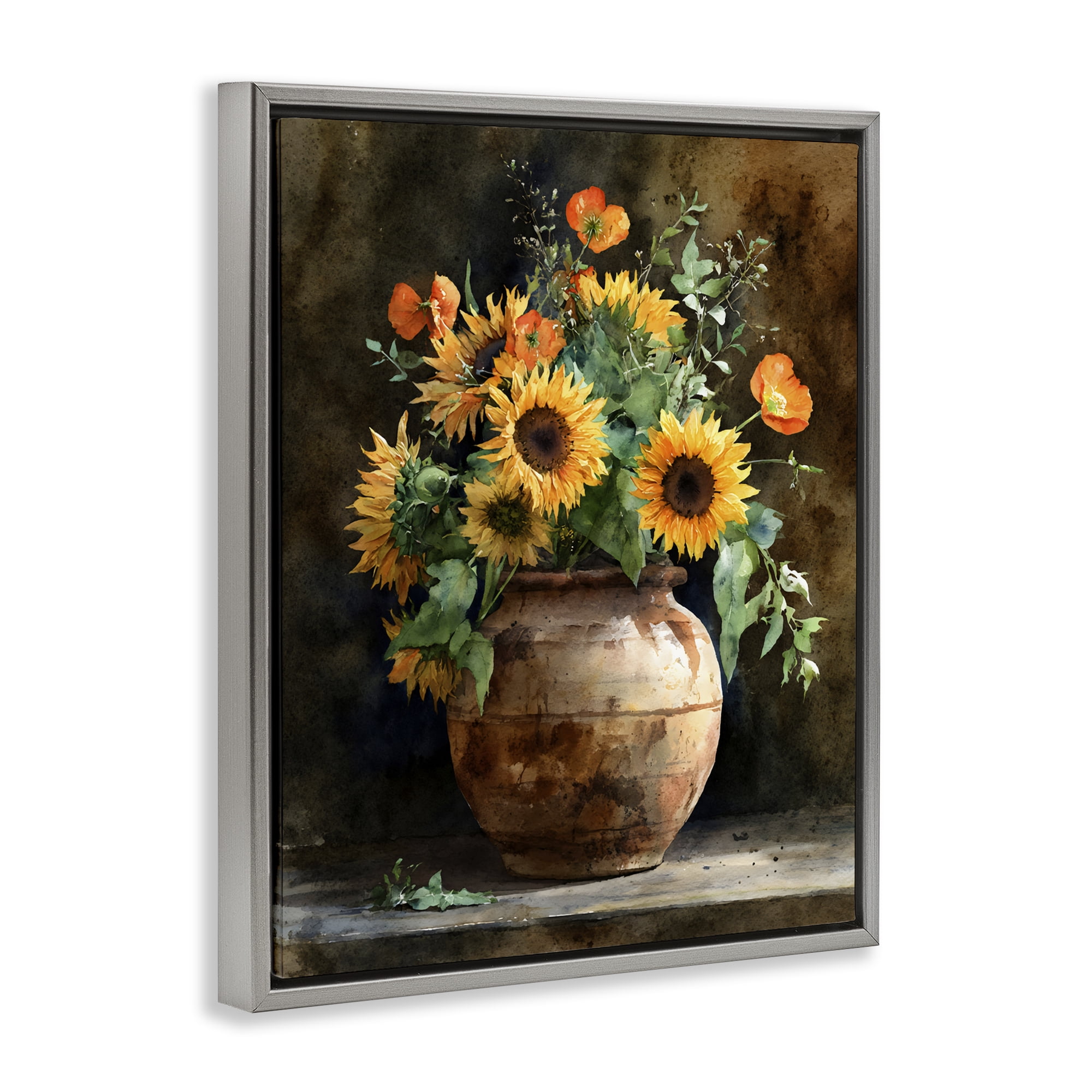 Stupell Industries Rustic Sunflower Display Gray Framed Floater Canvas Wall Art, design by Franklyn Gregory